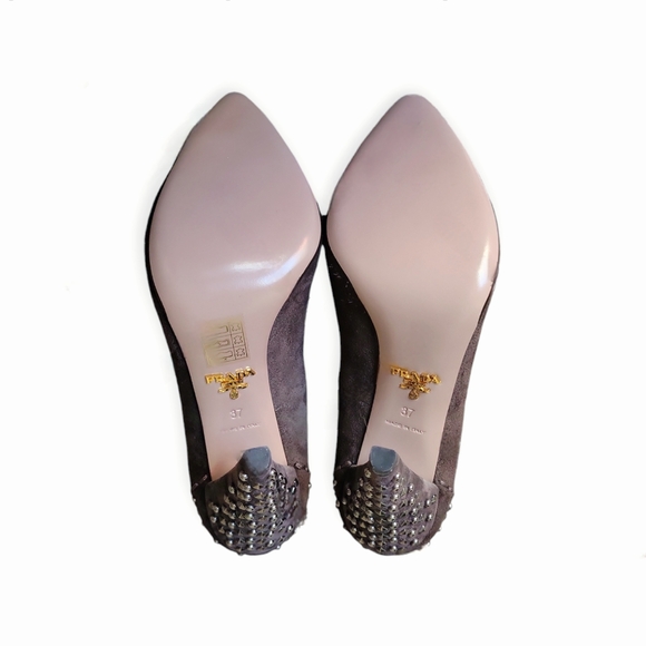 Prada Scamoscia Studded Graphite Heels - Picture 9 of 11